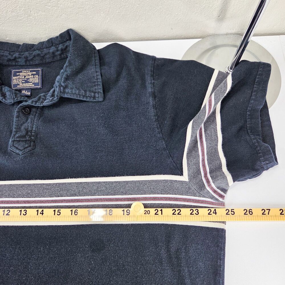 Vintage Y2K Nautica Jeans Co Striped Black Faded Polo Shirt Sz XL - Picture 5 of 6